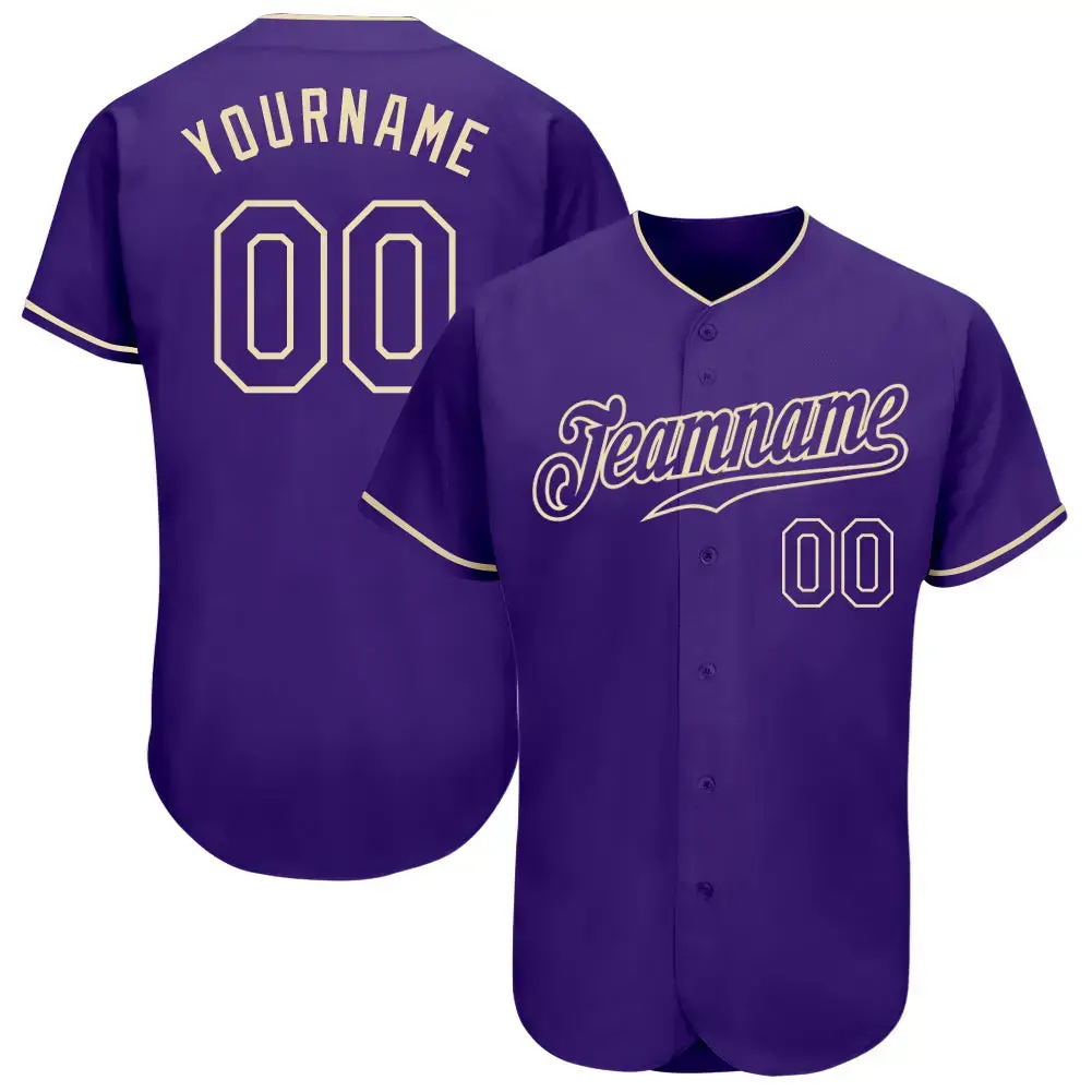 Custom Purple Purple-Cream Authentic Baseball Jersey Image
