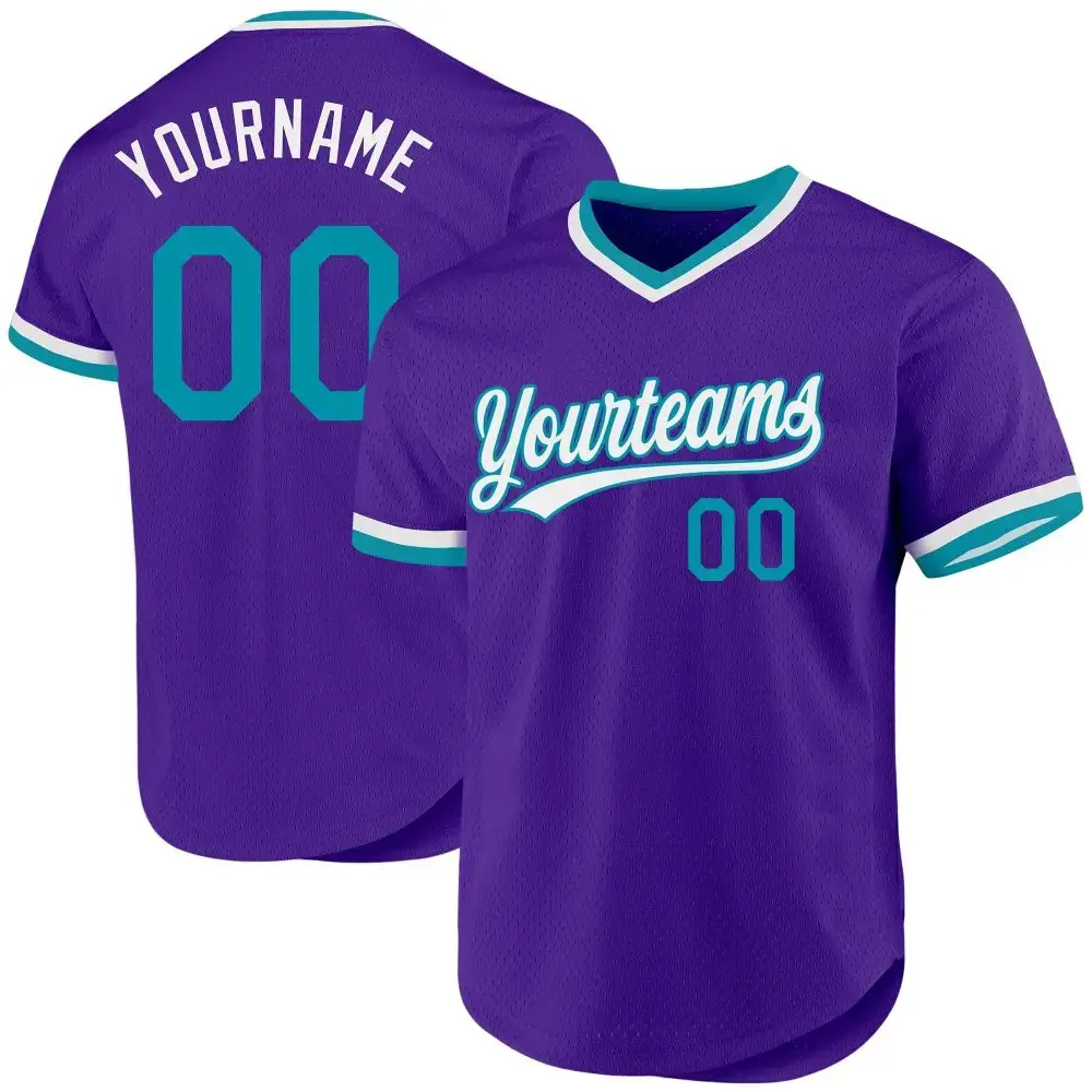 Custom Purple Teal-White Authentic Throwback Baseball Jersey Image