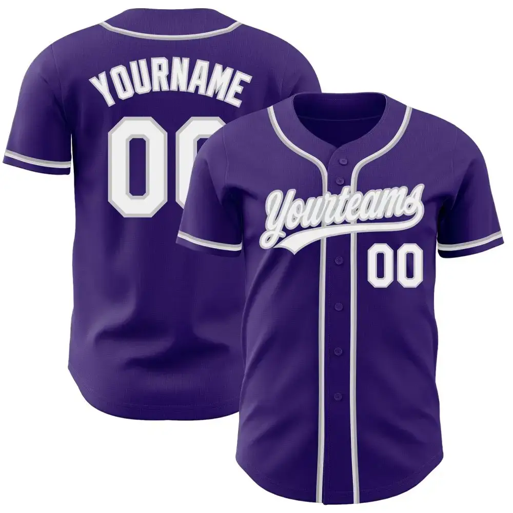 Custom Purple White-Gray Authentic Baseball Jersey Image