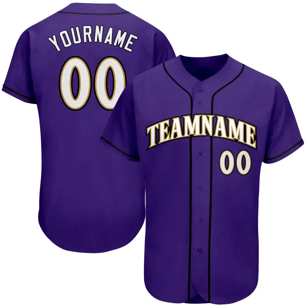 Custom Purple White-Old Gold Authentic Baseball Jersey Image