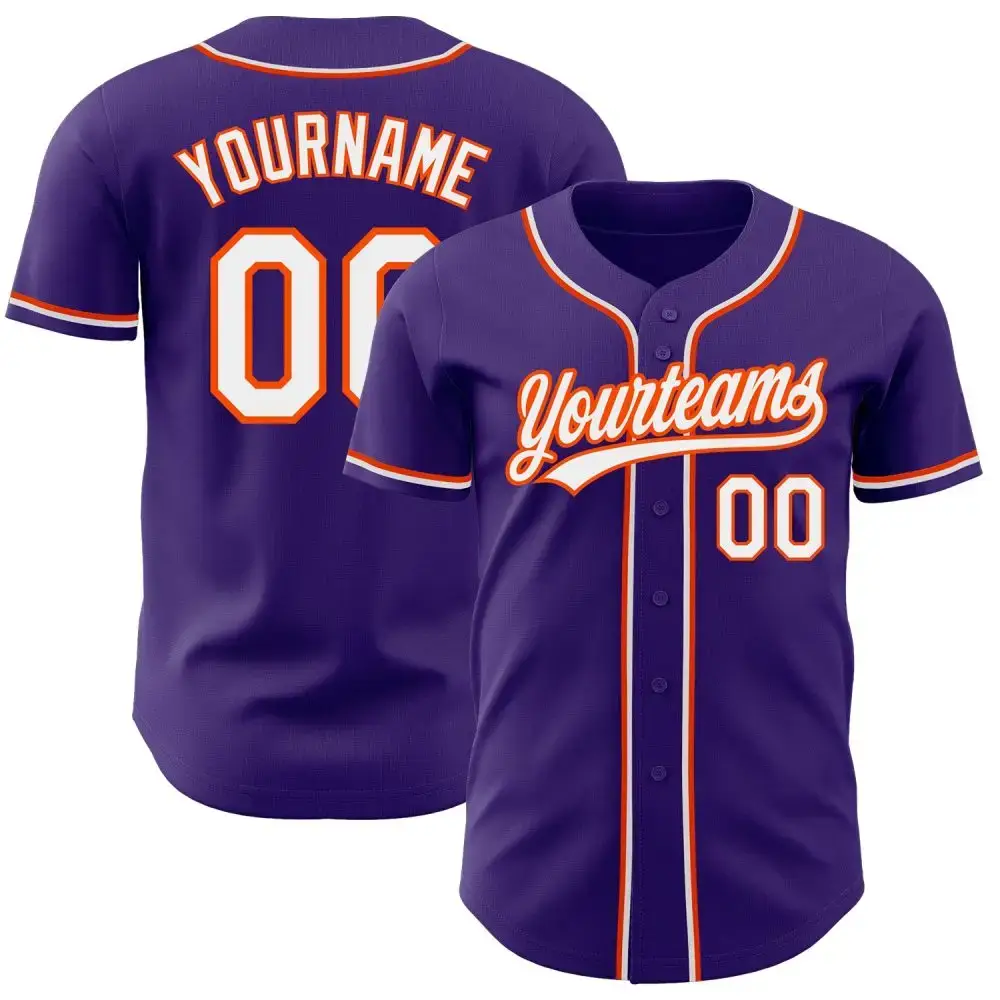 Custom Purple White-Orange Authentic Baseball Jersey Image