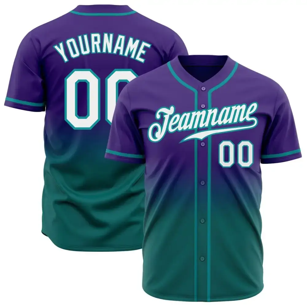 Custom Purple White-Teal Authentic Fade Fashion Baseball Jersey Image