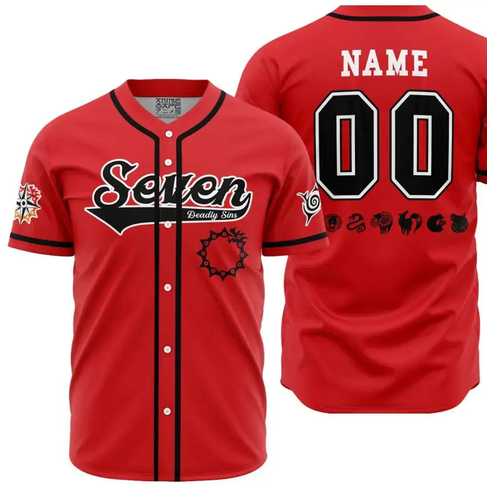 Custom Red Baseball Jersey - Seven Deadly Sins Design, Personalized Name & Number Image