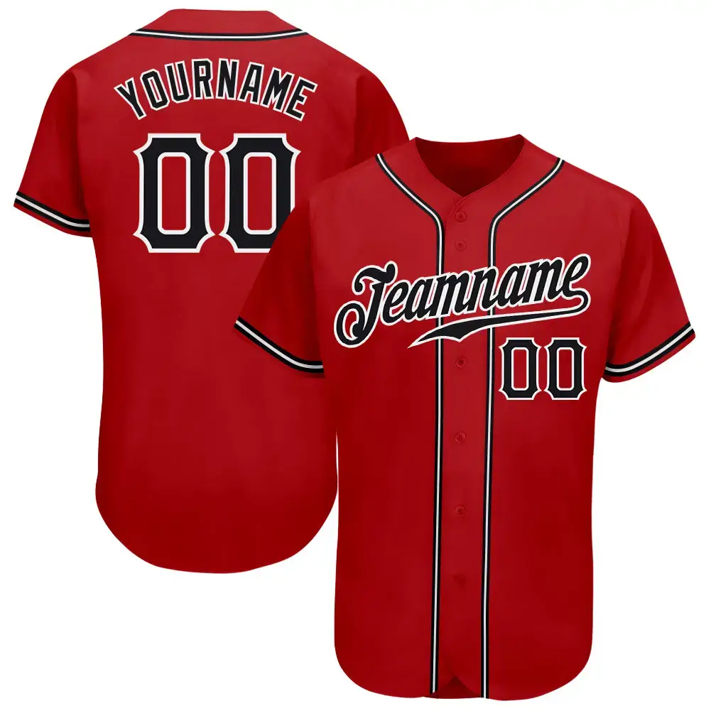 Custom Red Black-White Authentic Baseball Jersey Image