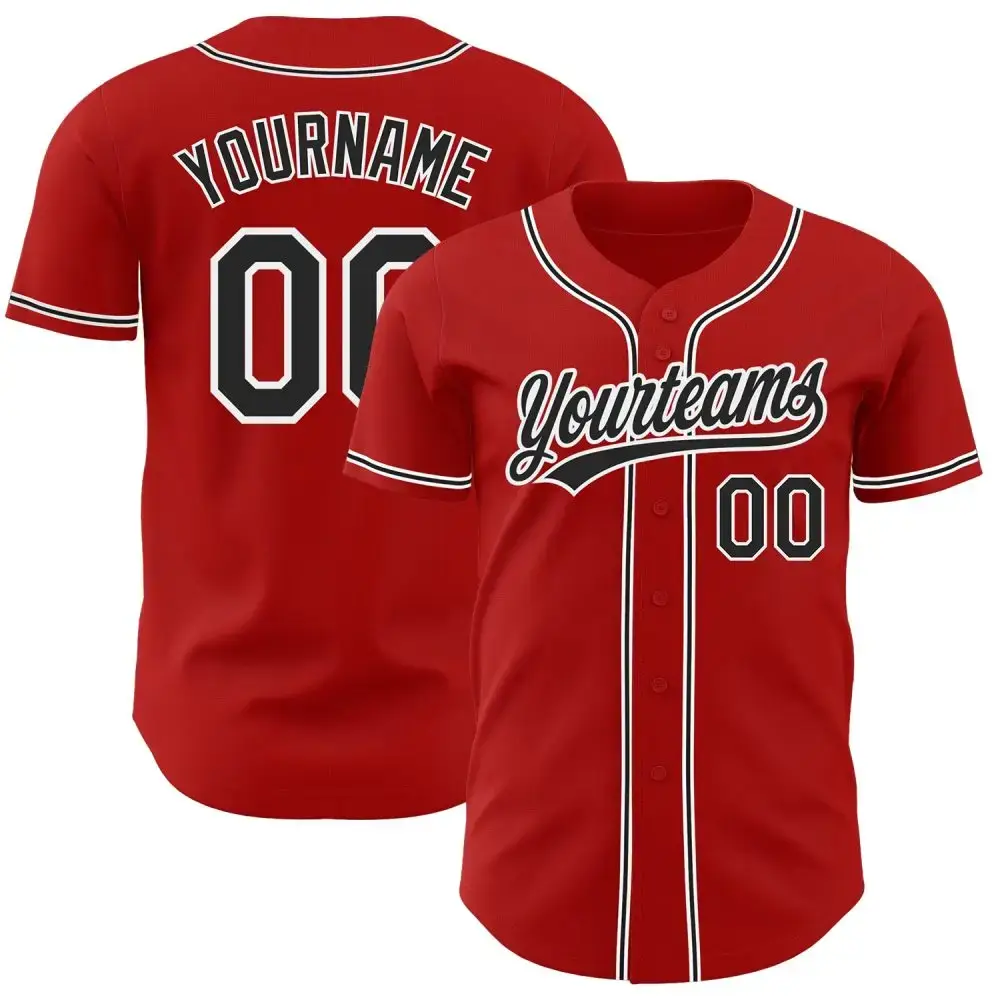Custom Red Black-White Authentic Baseball Jersey Image
