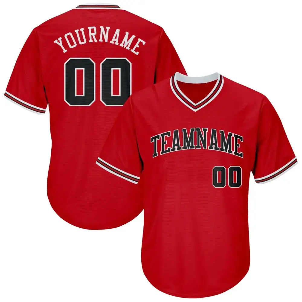 Custom Red Black-White Authentic Throwback Rib-Knit Baseball Jersey Shirt Image