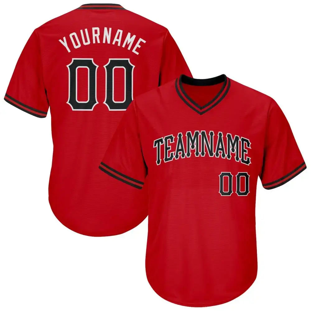Custom Red Black-White Authentic Throwback Rib-Knit Baseball Jersey Shirt Image