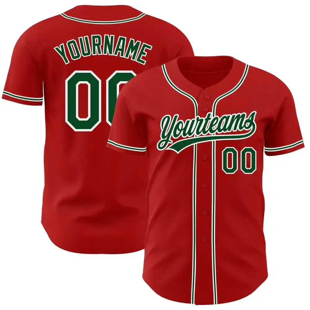 Custom Red Green-White Authentic Baseball Jersey Image