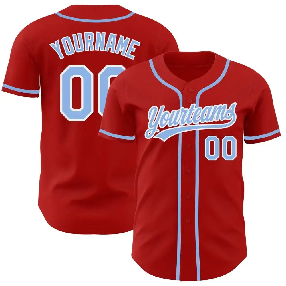 Custom Red Light Blue-White Authentic Baseball Jersey Image
