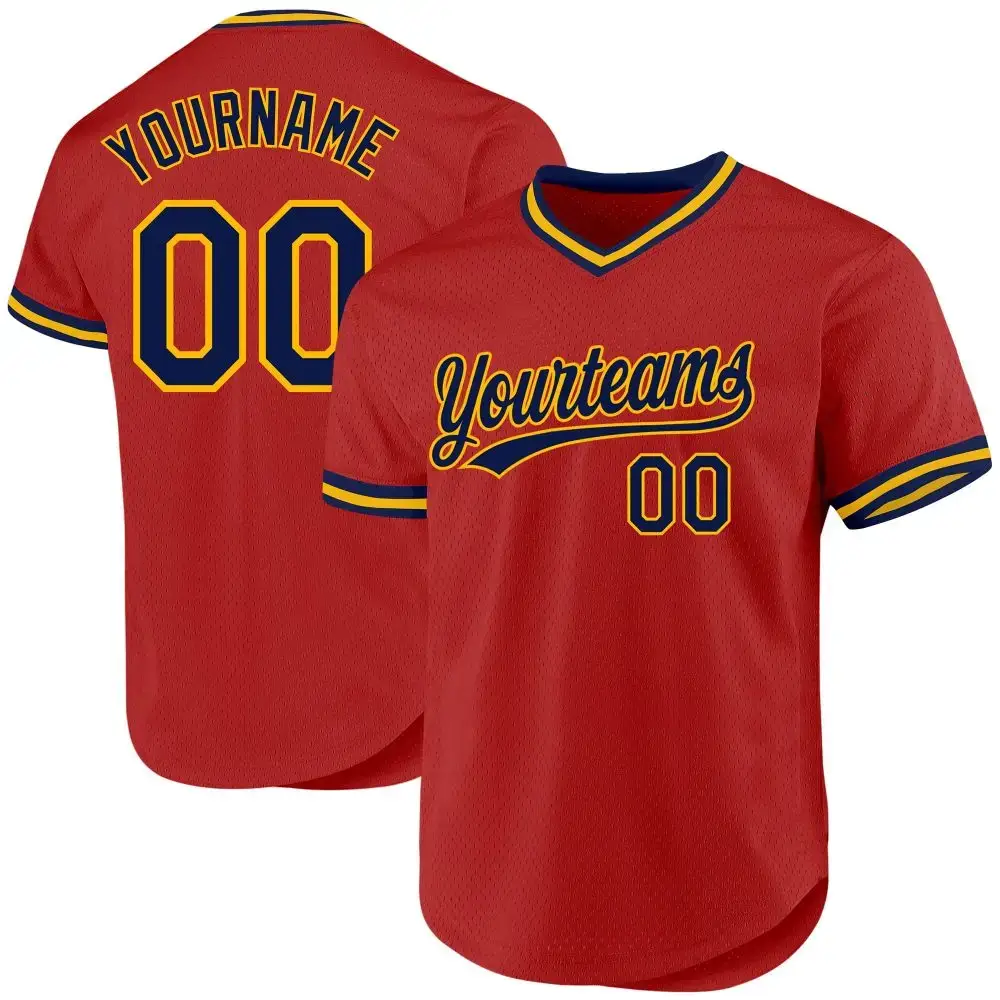 Custom Red Navy Authentic Throwback Baseball Jersey Image