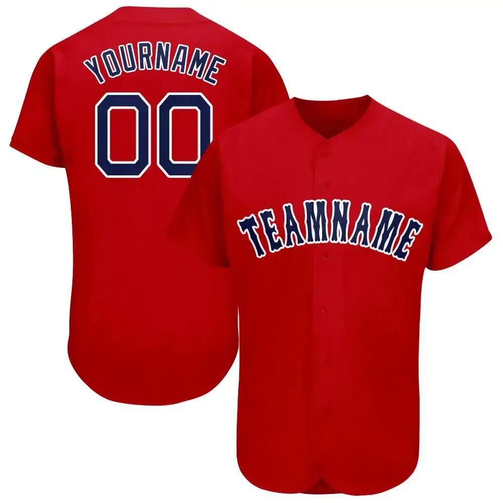 Custom Red Navy-White Baseball Jersey Image
