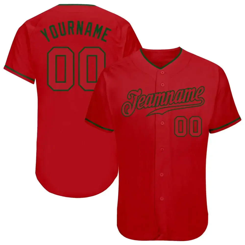 Custom Red Red-Green Authentic Baseball Jersey Image