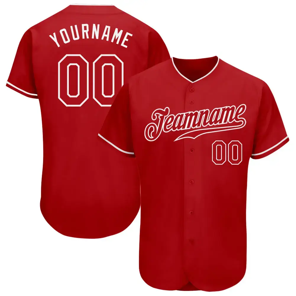 Custom Red Red-White Authentic Baseball Jersey Image
