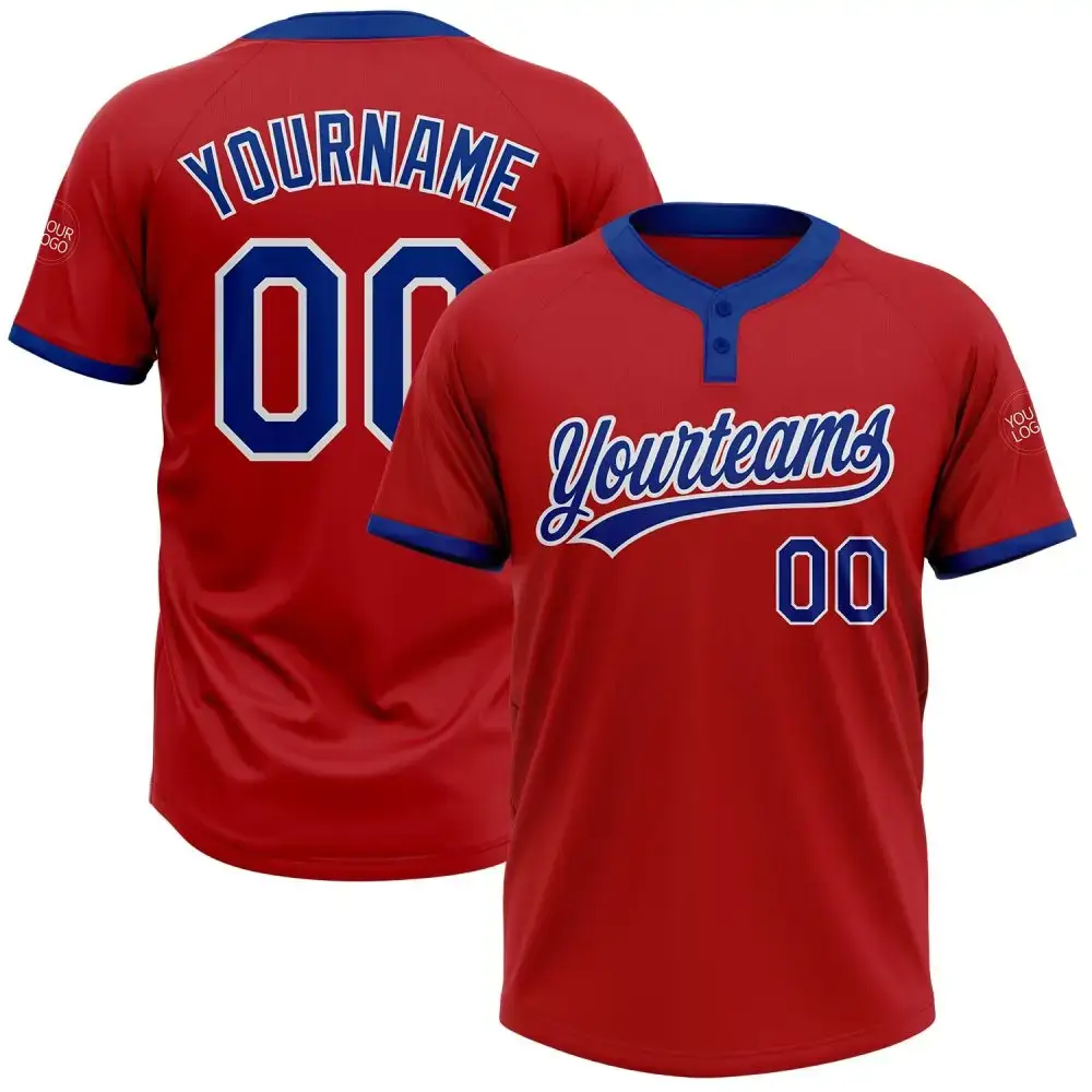 Custom Red Royal-White Two-Button Unisex Softball Jersey Image