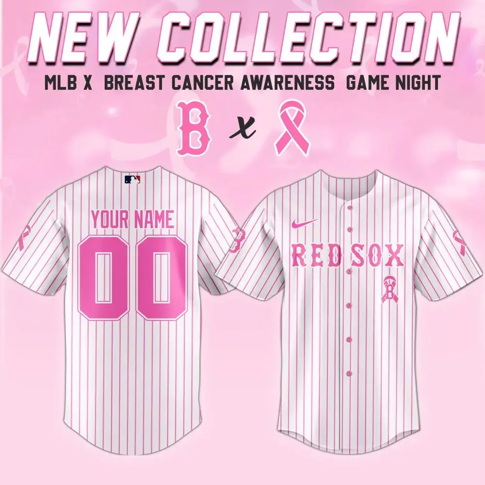 Custom Red Sox Pink Jersey - Breast Cancer Awareness Mlb Collection Image