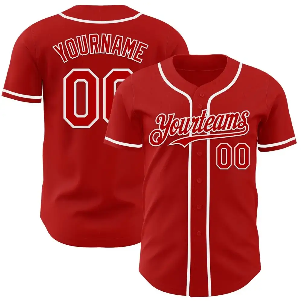 Custom Red White Authentic Baseball Jersey Image