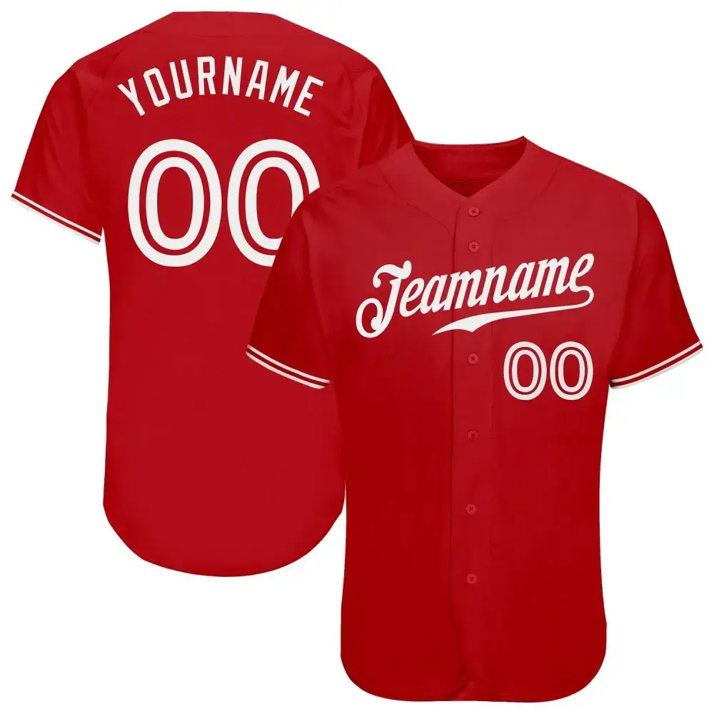 Custom Red White Authentic Baseball Jersey Image