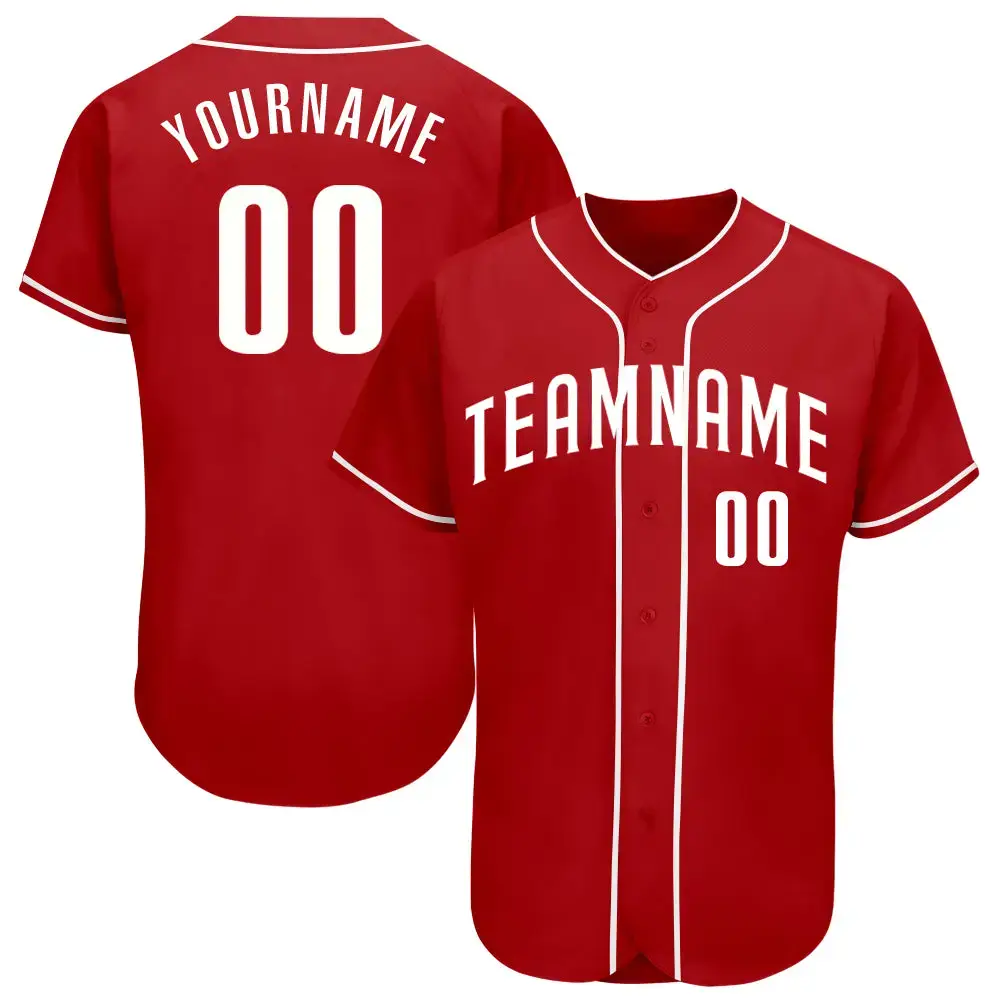 Custom Red White Authentic Baseball Jersey Image