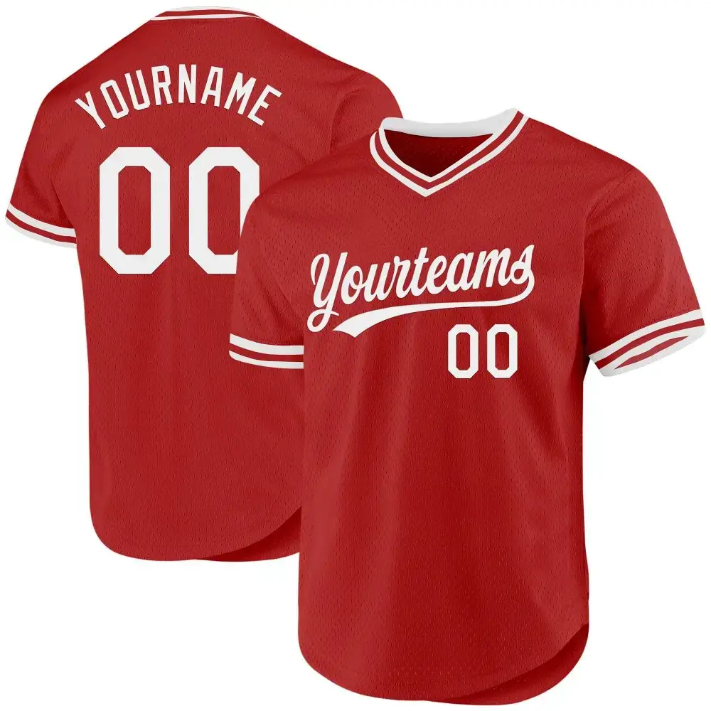 Custom Red White Authentic Throwback Baseball Jersey Image