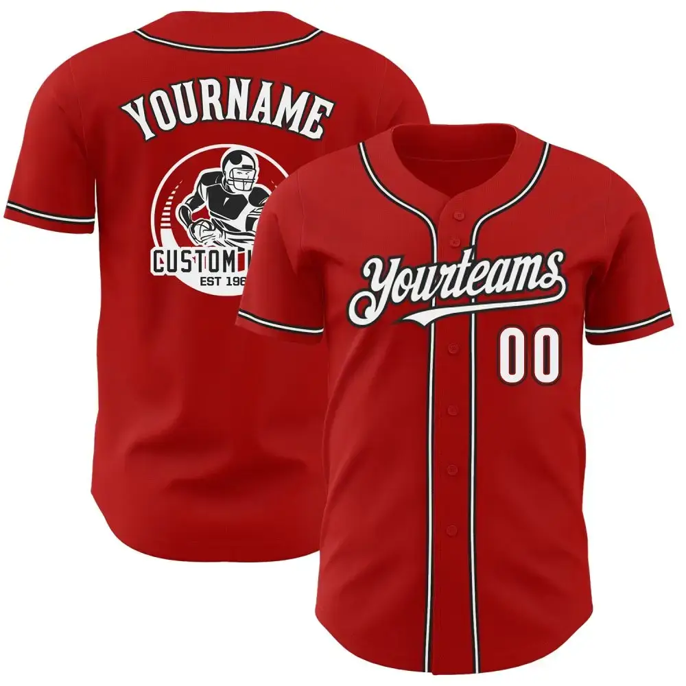Custom Red White-Black Authentic Baseball Jersey Image