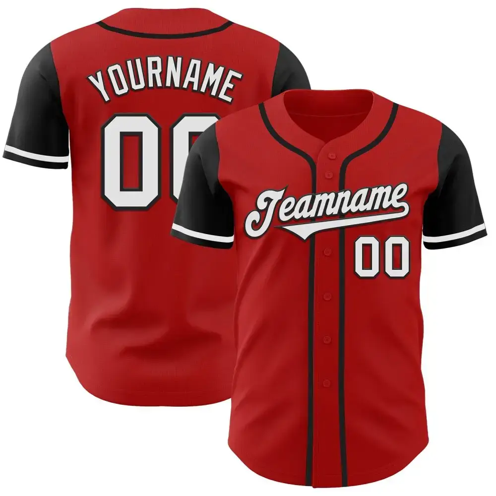 Custom Red White-Black Authentic Two Tone Baseball Jersey Image