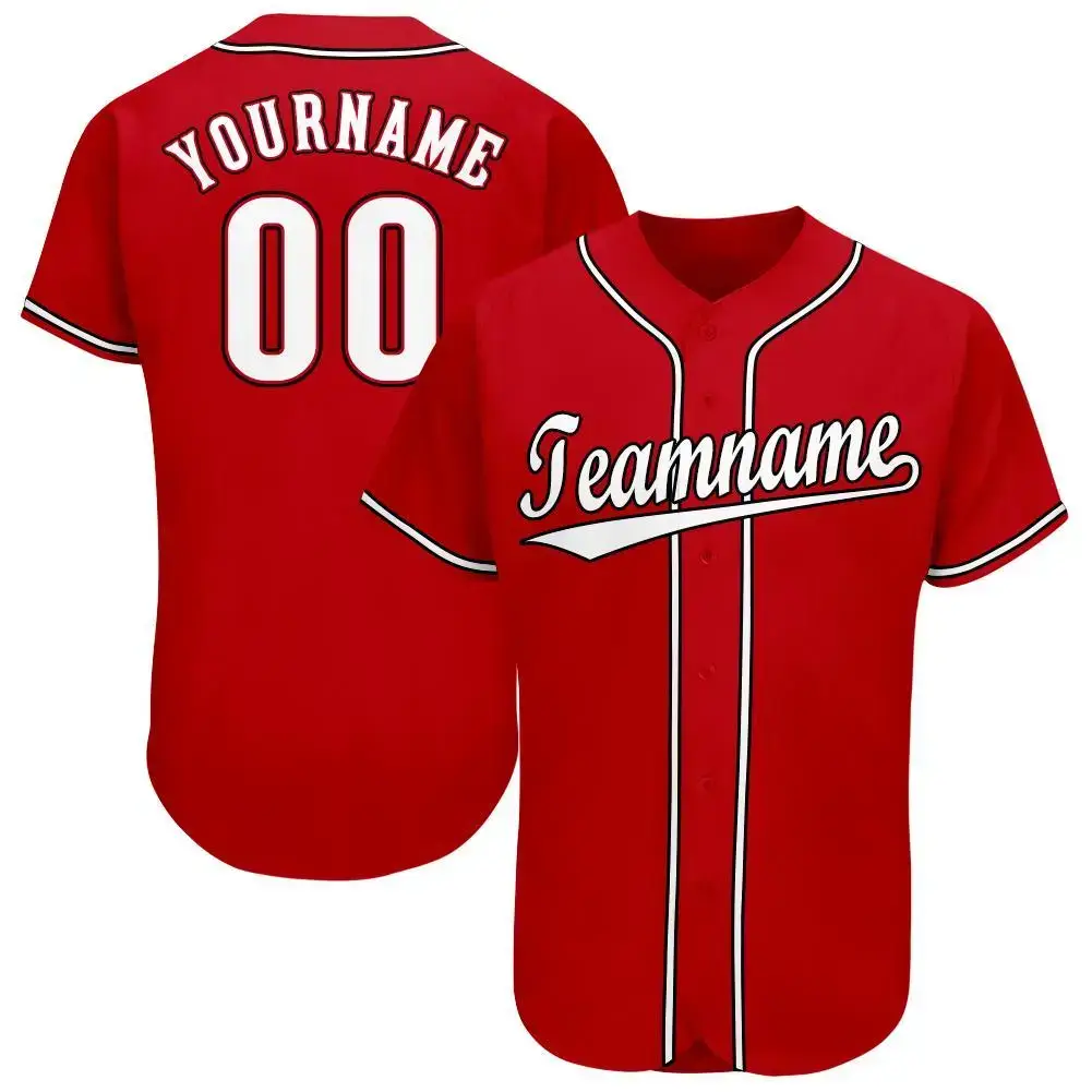 Custom Red White-Black Baseball Jersey Image