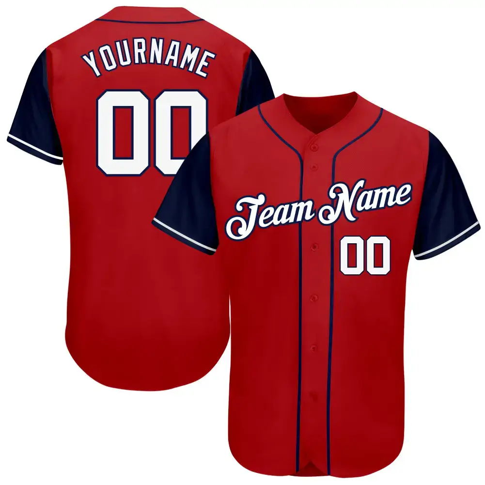 Custom Red White-Navy Authentic Two Tone Baseball Jersey Image