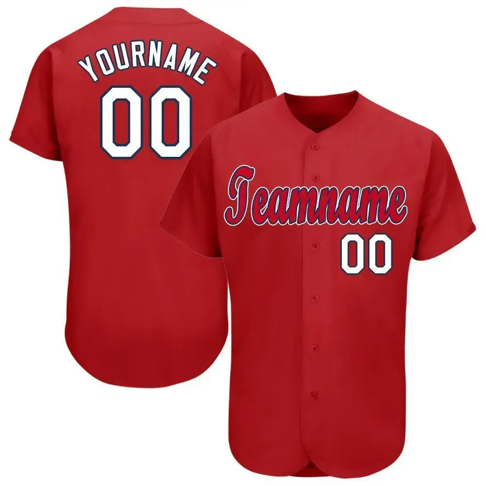 Custom Red White-Navy Baseball Jersey Image