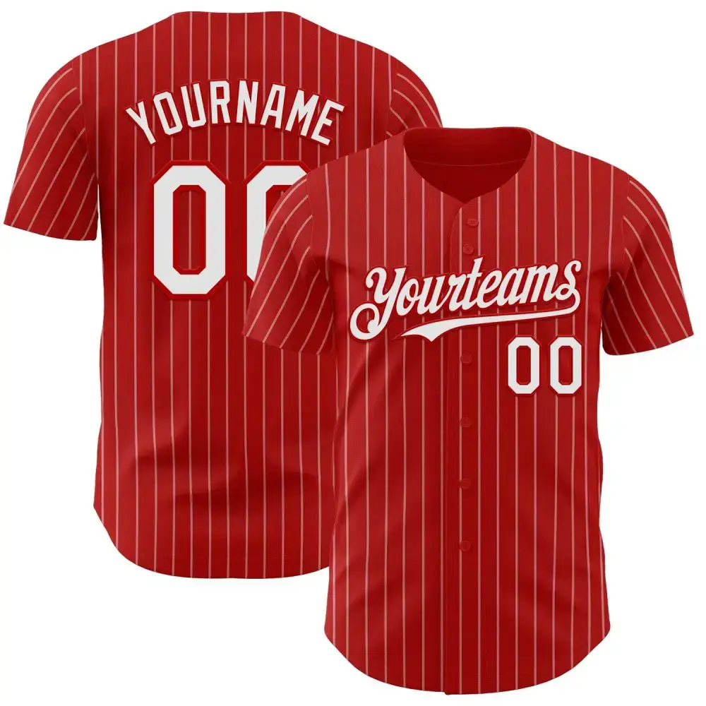 Custom Red White Pinstripe White Authentic Baseball Jersey Image
