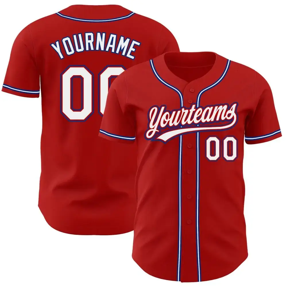 Custom Red White-Royal Authentic Baseball Jersey Image