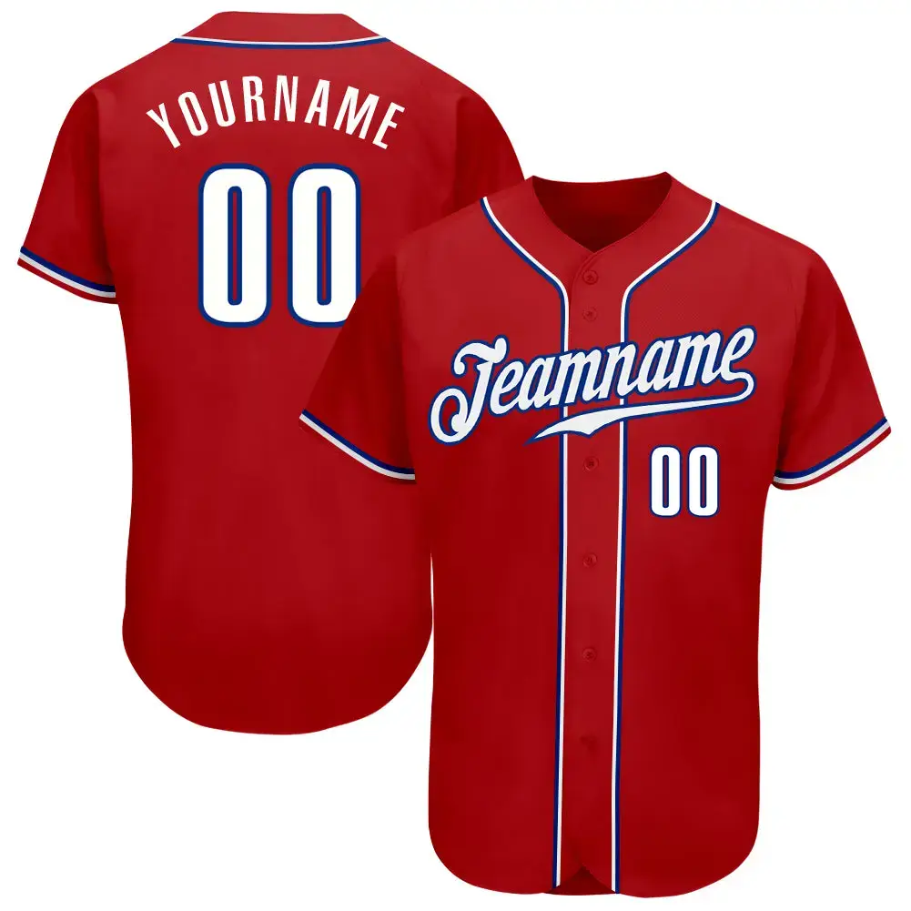 Custom Red White-Royal Authentic Baseball Jersey Image