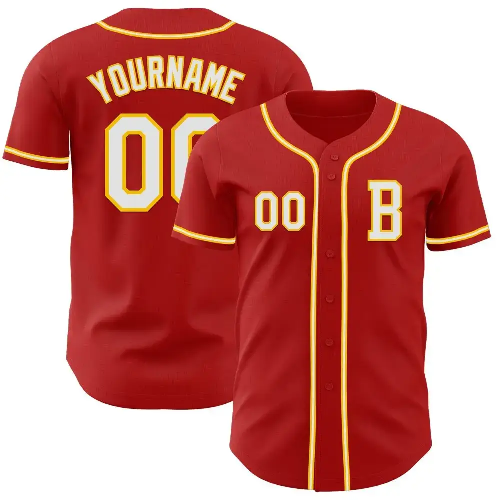 Custom Red White-Yellow Authentic Baseball Jersey Image