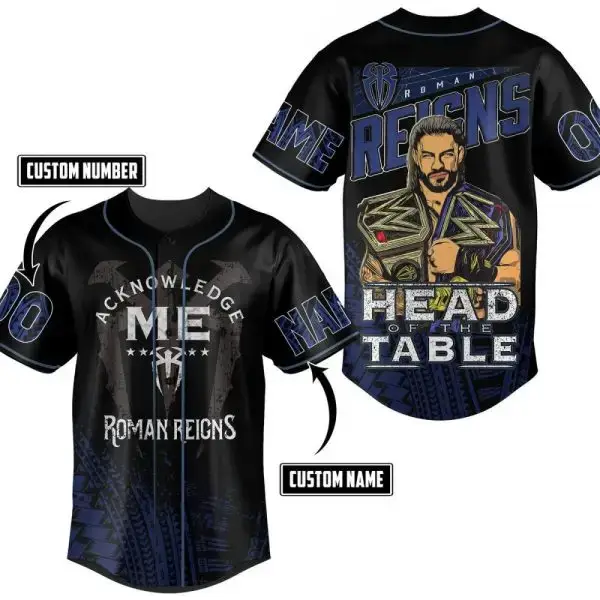 Custom Roman Reigns Baseball Jersey - Acknowledge Me Design, Personalized Name & Number Image