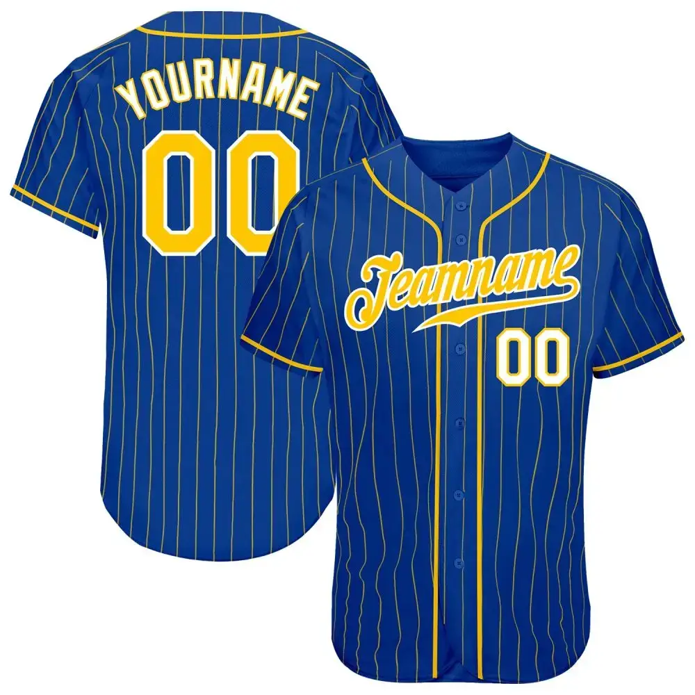 Custom Royal Gold Pinstripe Gold-White Authentic Baseball Jersey Image