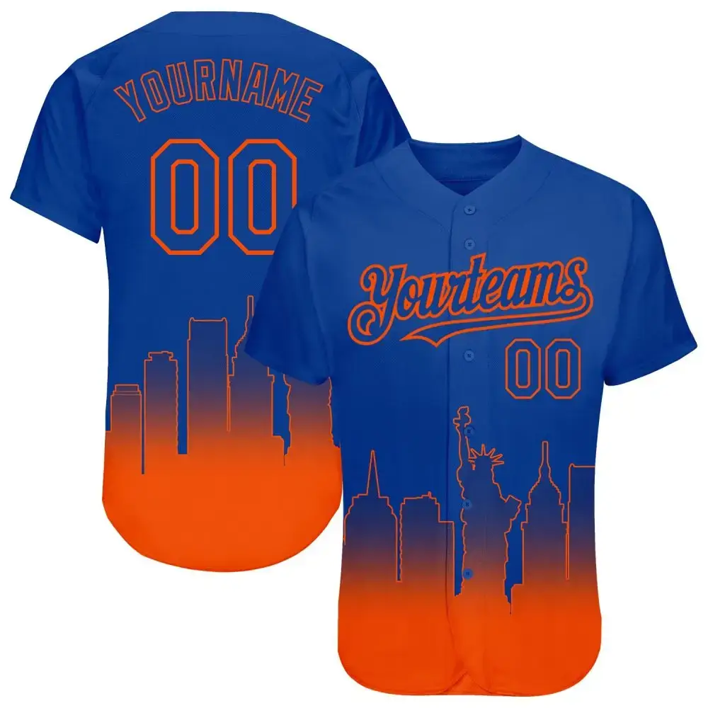Custom Royal Orange 3D New York City Edition Fade Fashion Authentic Baseball Jersey Image