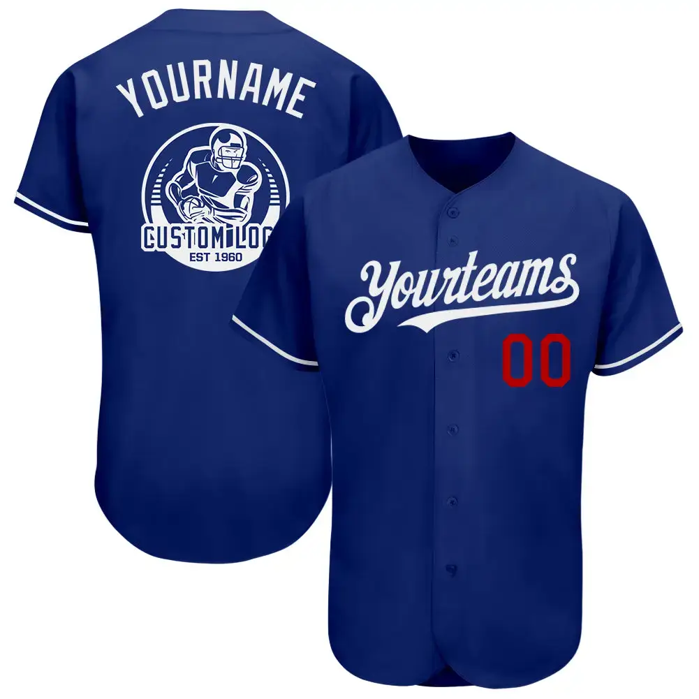 Custom Royal Red-White Authentic Baseball Jersey Image
