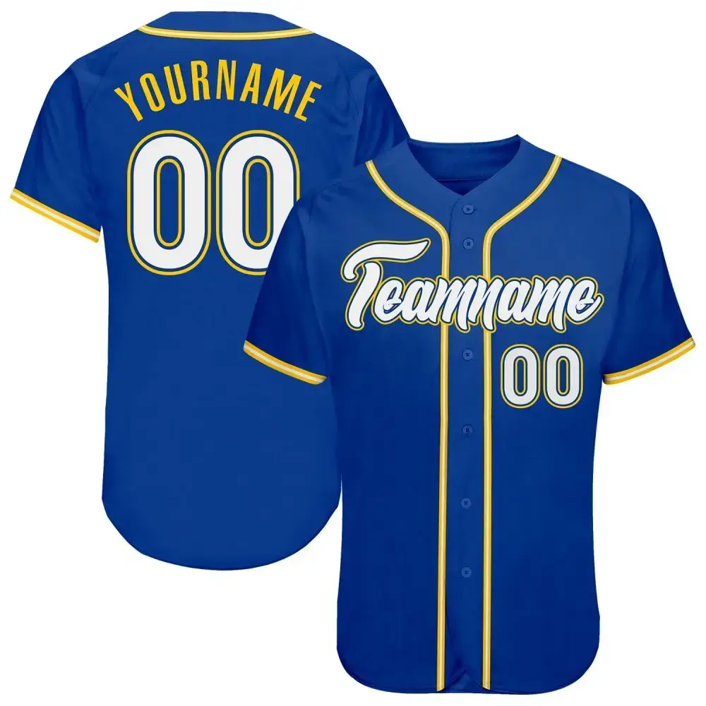 Custom Royal White-Gold Authentic Baseball Jersey Image