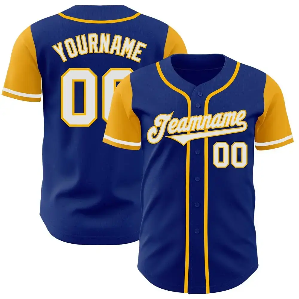 Custom Royal White-Gold Authentic Two Tone Baseball Jersey Image