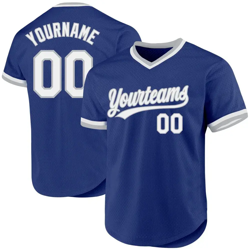 Custom Royal White-Gray Authentic Throwback Baseball Jersey Image