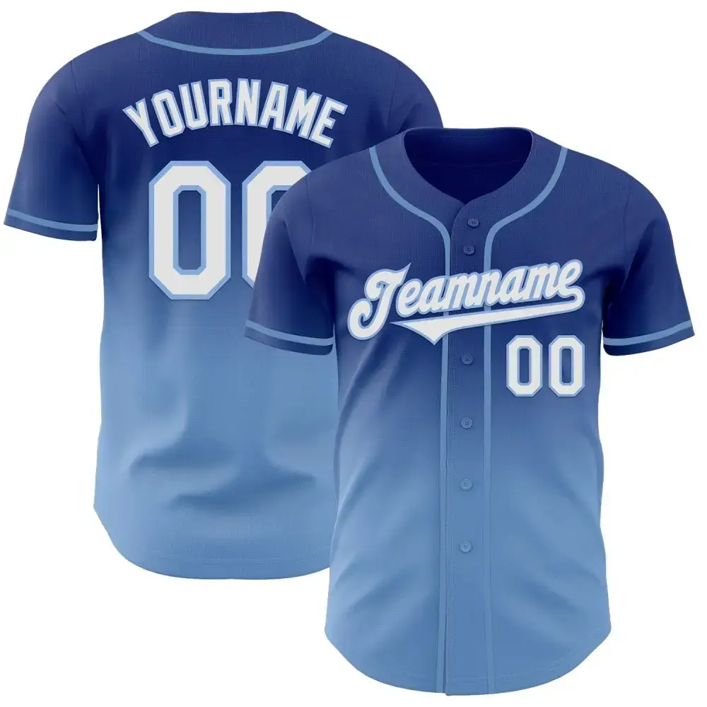 Custom Royal White-Light Blue Authentic Fade Fashion Baseball Jersey Image