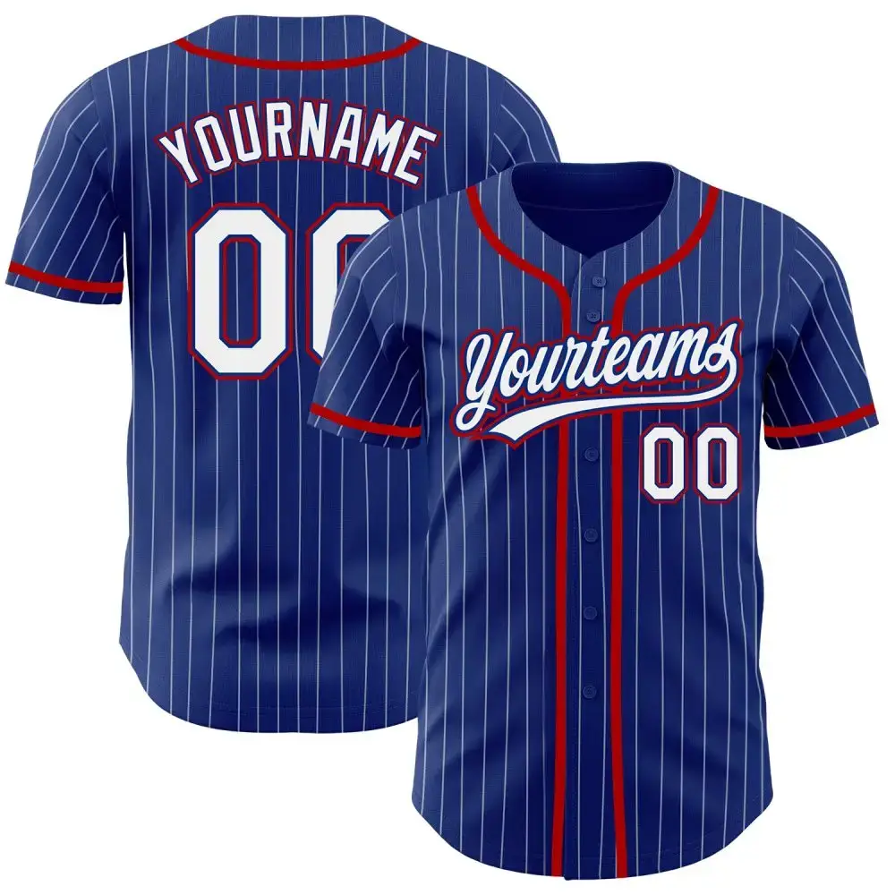 Custom Royal White Pinstripe Red Authentic Baseball Jersey Image