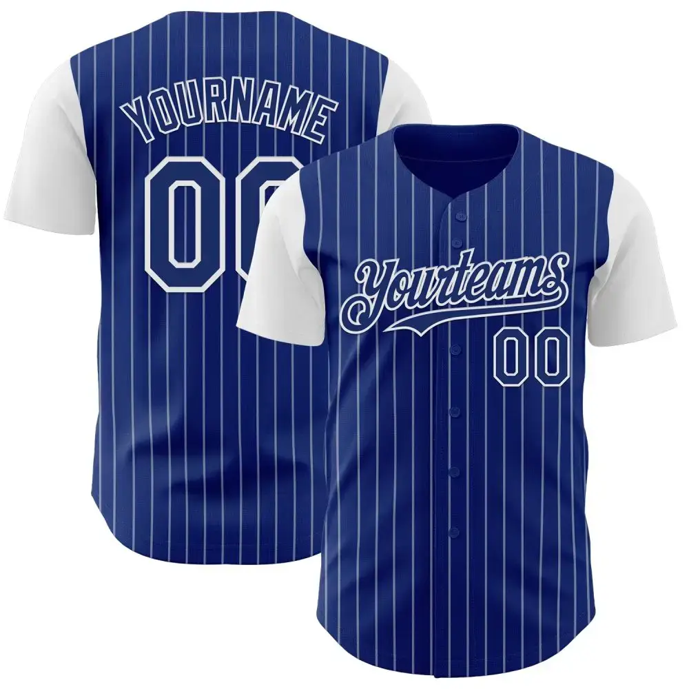 Custom Royal White Pinstripe White Authentic Two Tone Baseball Jersey Image