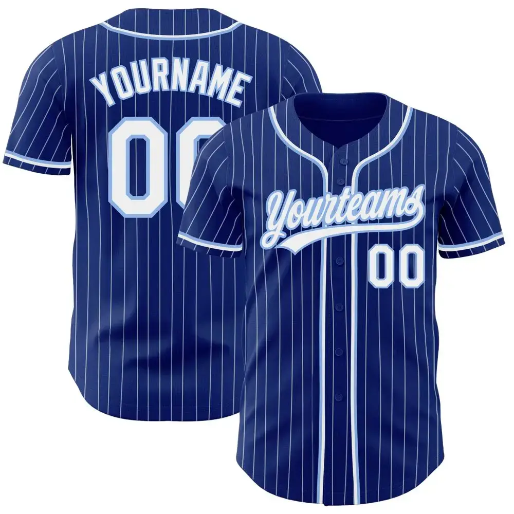 Custom Royal White Pinstripe White-Light Blue Authentic Baseball Jersey Image