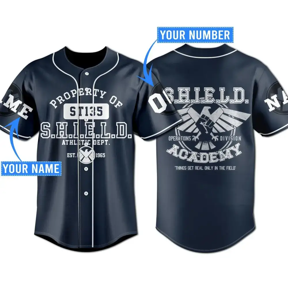 Custom S.H.I.E.L.D. Academy Baseball Jersey – Personalize Name & Number Image