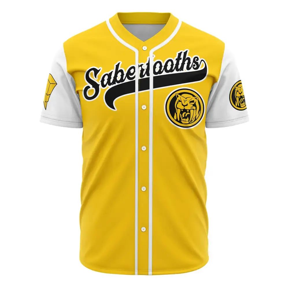 Custom Sabertooths Baseball Jersey - Vibrant Yellow Teamwear With Logo & Button-Up Design Image