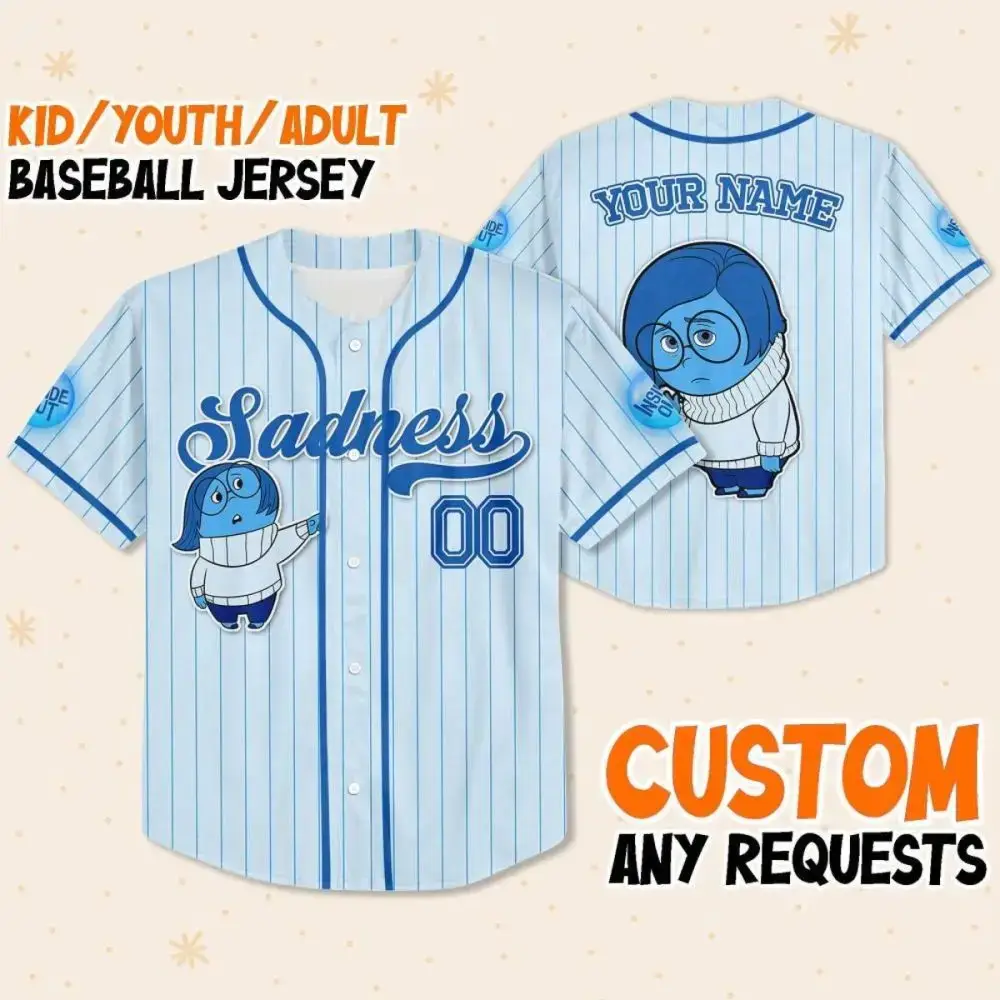 Custom Sadness Baseball Jersey For Kids/Youth/Adults - Personalize With Your Name! Image