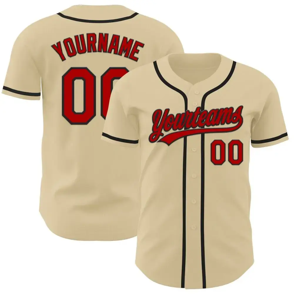 Custom Sand Red-Black Authentic Baseball Jersey Image