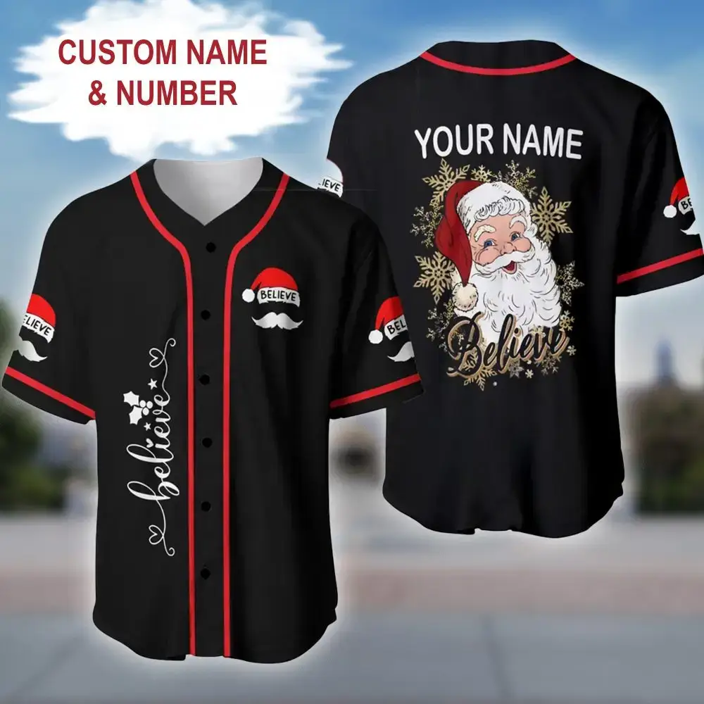 Custom Santa Baseball Jersey - Personalized Name & Number - Festive Holiday Wear Image