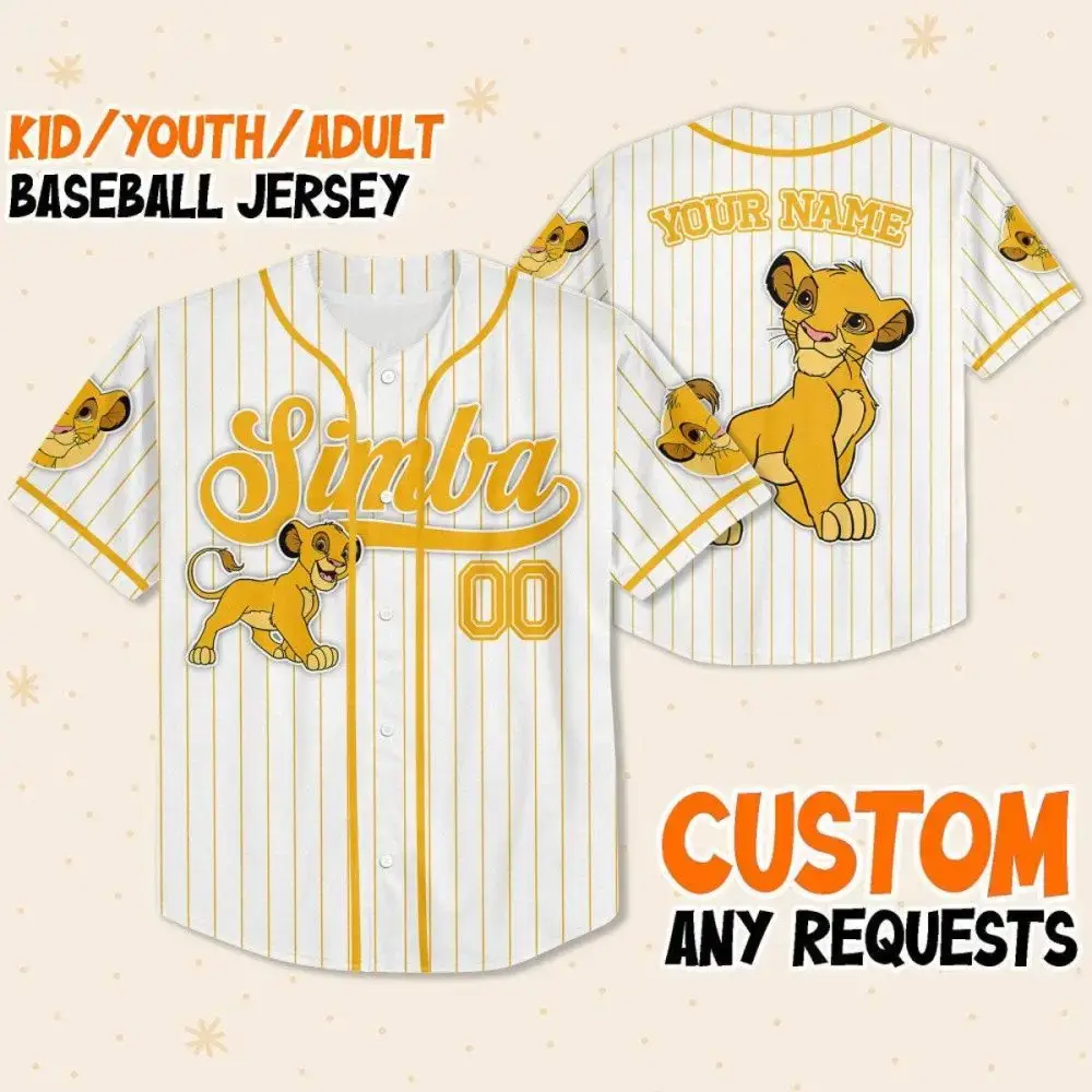 Custom Simba Baseball Jersey For Kids/Youth/Adults - Personalize Your Name! Image