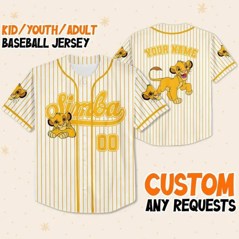 Custom Simba Baseball Jersey For Kids/Youth/Adults - Personalized Name & Number Image